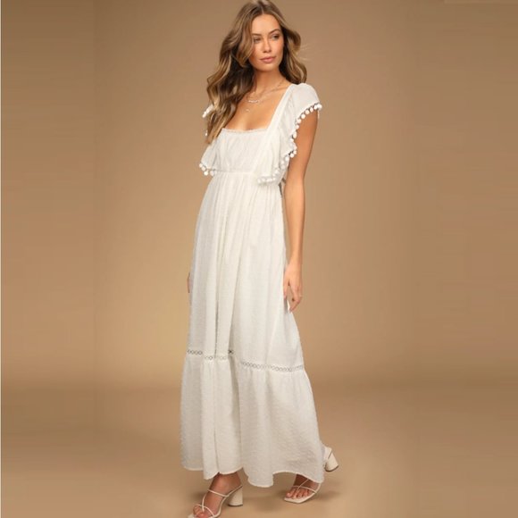 NWT Lulu’s White Swiss Dot Tie-Back Maxi Dress Size Small - Picture 3 of 9